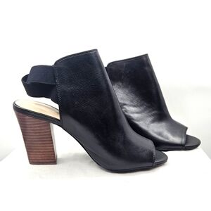Nine West Zofee Black Leather Open Toe Slingback Block Heel Booties NWZOFEE 9M